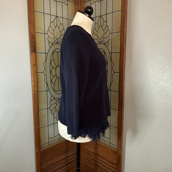 J. Crew Collection Navy Chiffon Fringe Sweater Top Size S - Picture 2 of 8